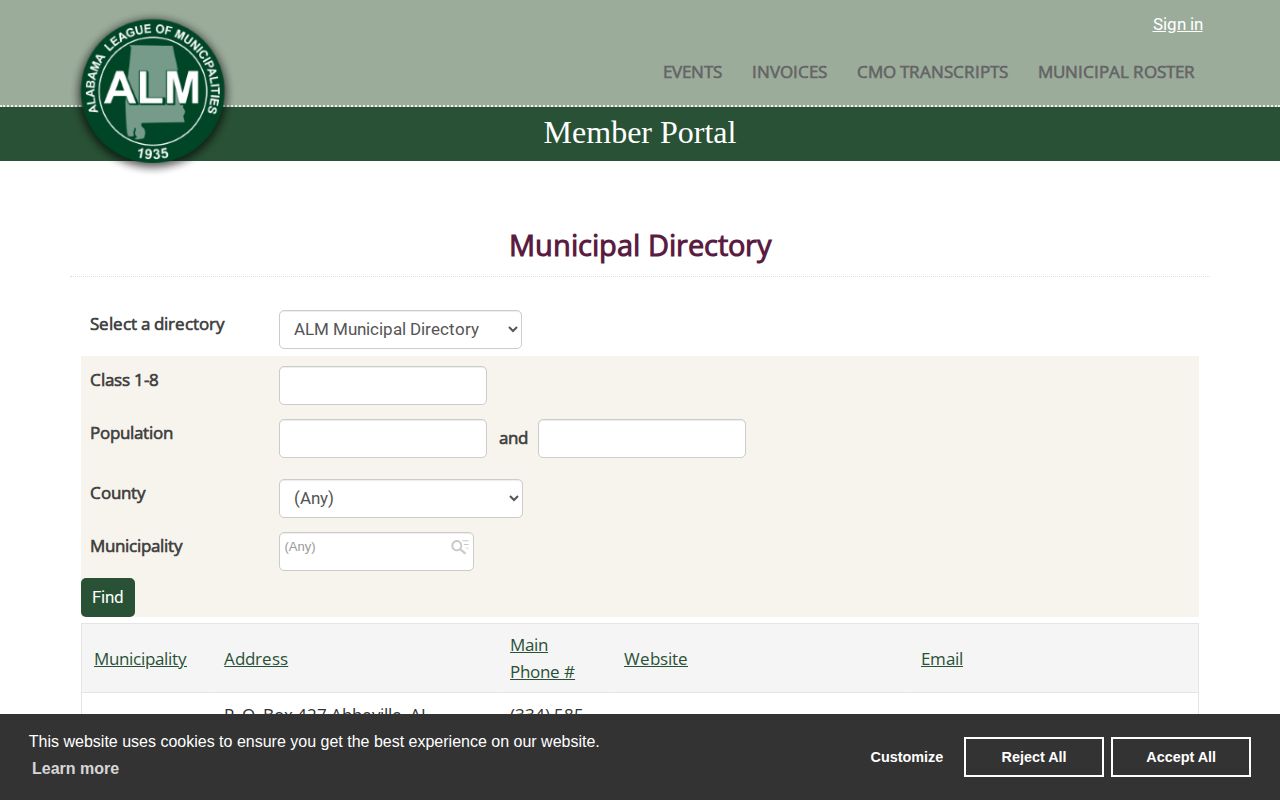 Akron official municipal directory contact for Hale County arrest-record routing