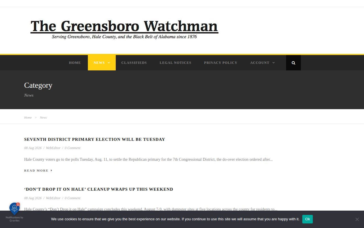 Hale County crime news and arrest report section at the Greensboro Watchman