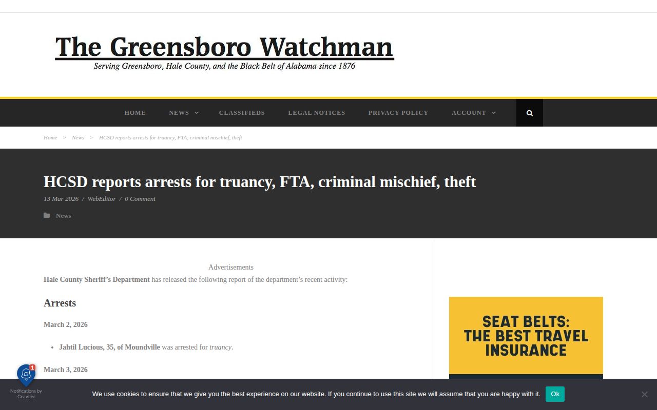 Hale County sheriff arrest and incident report example in local crime news