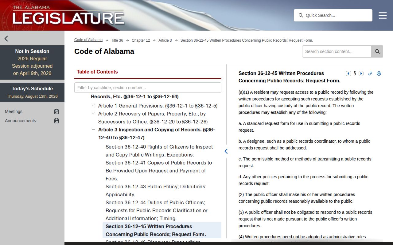 Alabama public record law for Hale County booking and mugshot requests