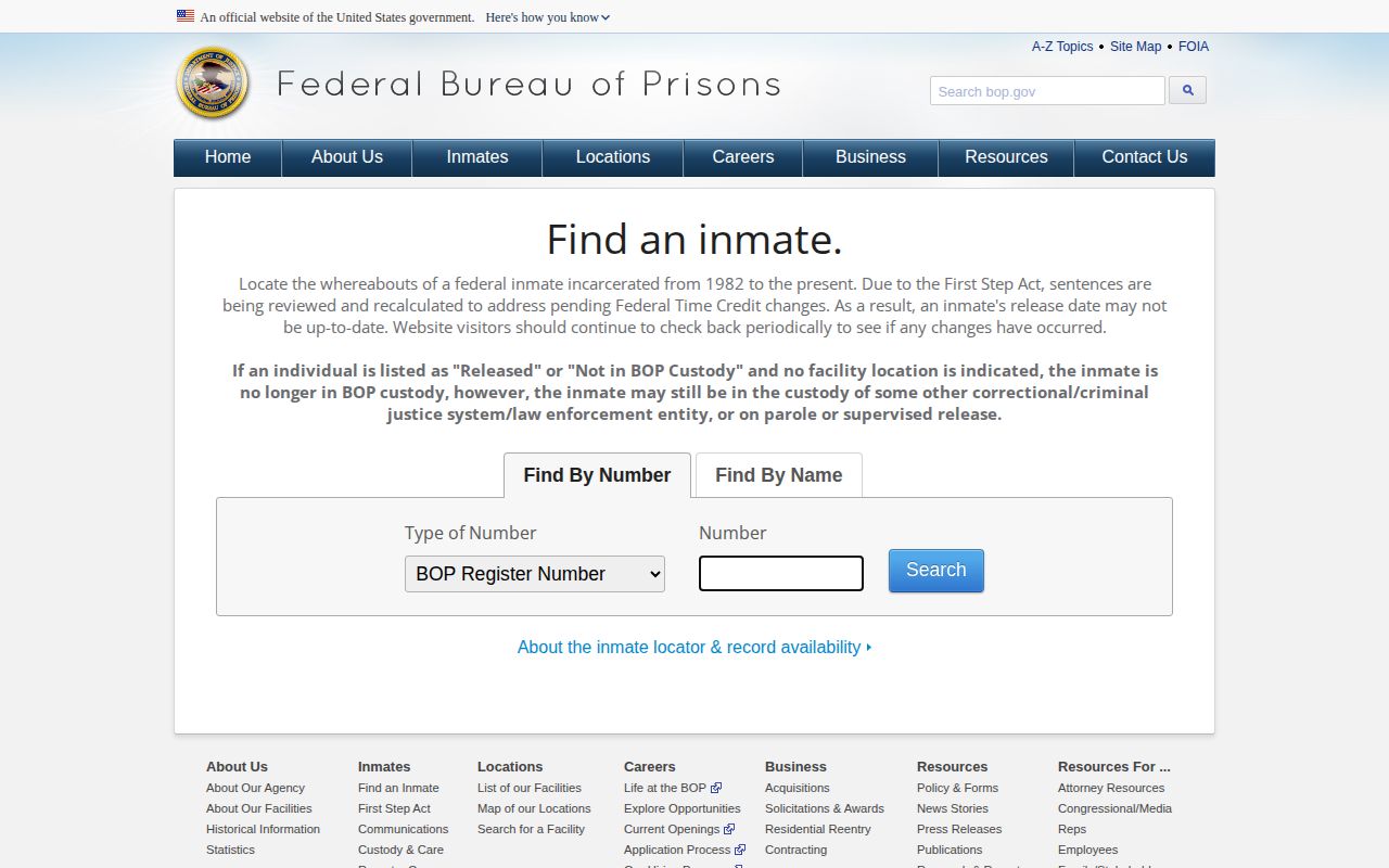 Federal inmate locator for a Hale County custody record search